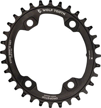 Wolf Tooth Elliptical 96 BCD Chainring - 32t 96 Asymmetric BCD 4-Bolt Drop-Stop For Shimano XTR M9000 and M9020 Cranks Black