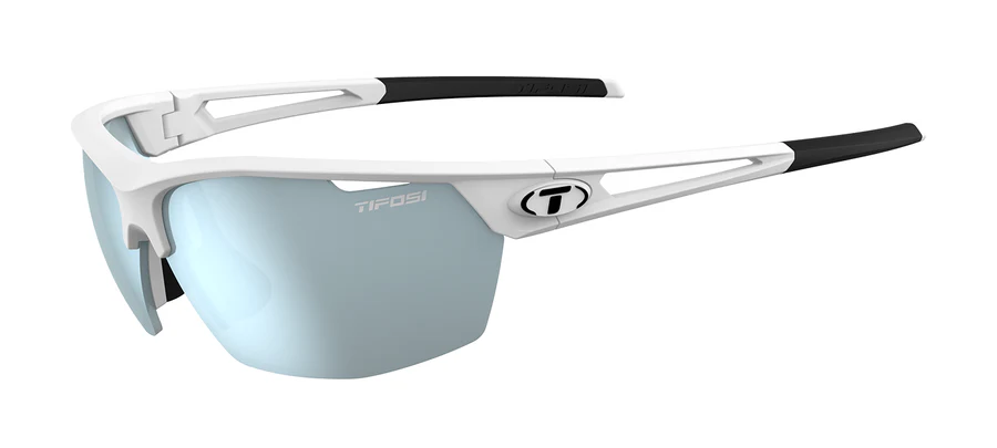 Tifosi Navar, Matte White Single Lens Sunglasses. Smoke Bright Blue Mirror