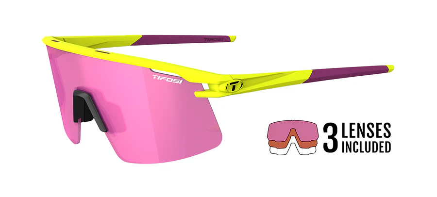 Tifosi Moab Lite, Speed Yellow Interchangeable Sunglasses. Clarion Sunset Pink/AC Red/Clear