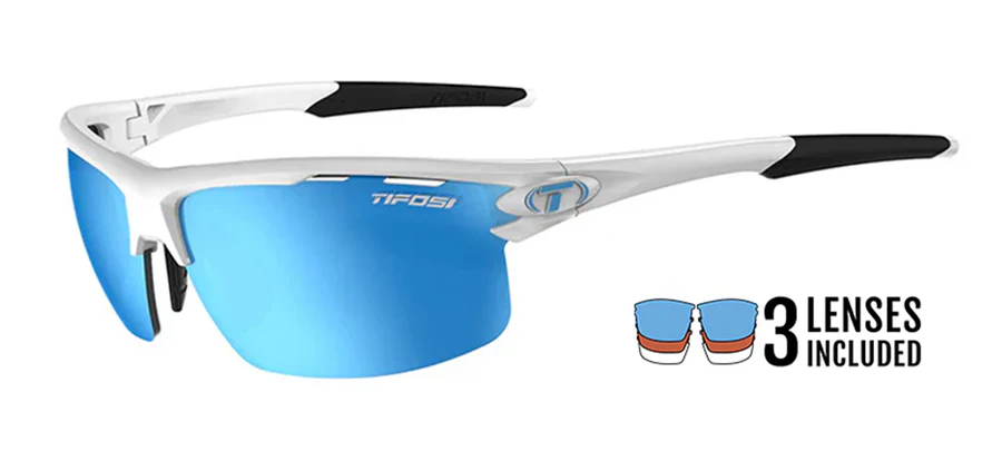 Tifosi Rivet, Matte White Interchangeable Sunglasses. Clarion Blue/AC Red/Clear